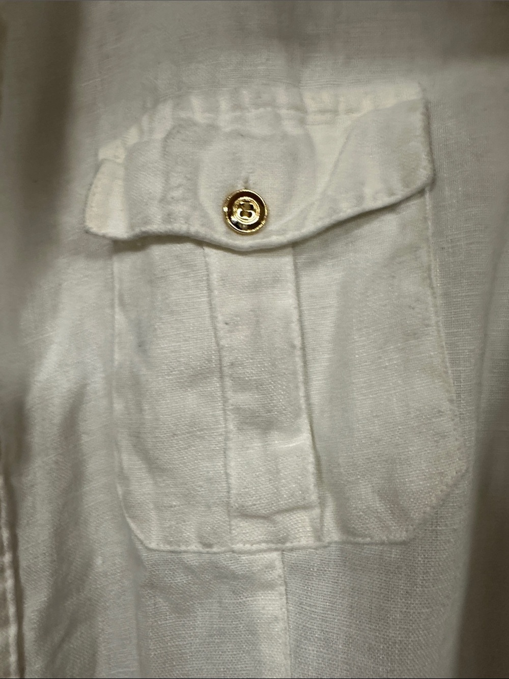 JM Collection 100% linen button front white shirt Gold Buttons, 14 - Picture 3 of 6